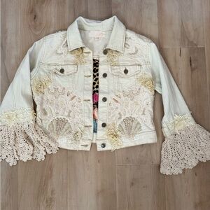 Sunday Cream Denim Jacket| Lace Beaded detailing| Rare find| Boho